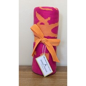 Mackenzie Childs Blanket Animal Parade Throw Knit Cotton 30x40" Pink Orange NEW